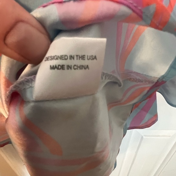 La Roque Park 100% silk blue, coral, and pink top with statement sleeves - Picture 11 of 12